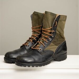VTG 1960s Army Combat Boots Mens Sz 7 Leather Jungle Green Military Vietnam